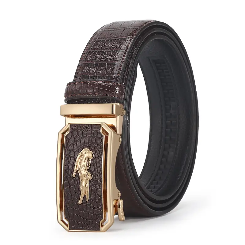 Men's Brown Crocodile Belt with Gold Buckle 2023