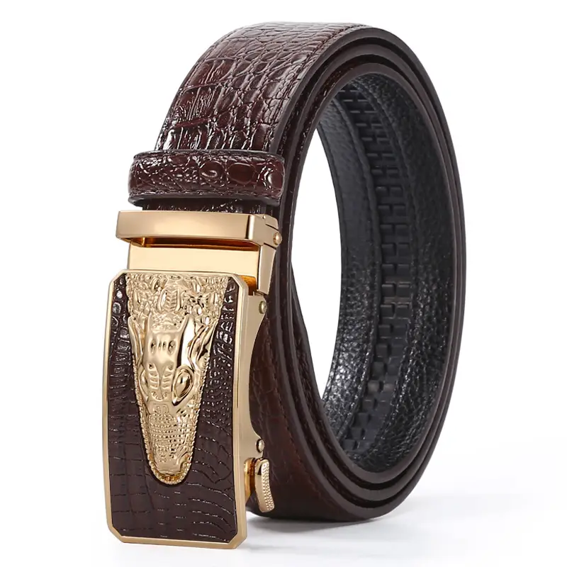 Men's Brown Crocodile Belt with Gold Buckle 2023