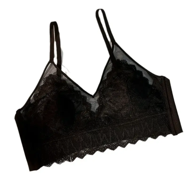 Wire-Free Lace Bra Big Breasts Show Small Push-Up - Image 21