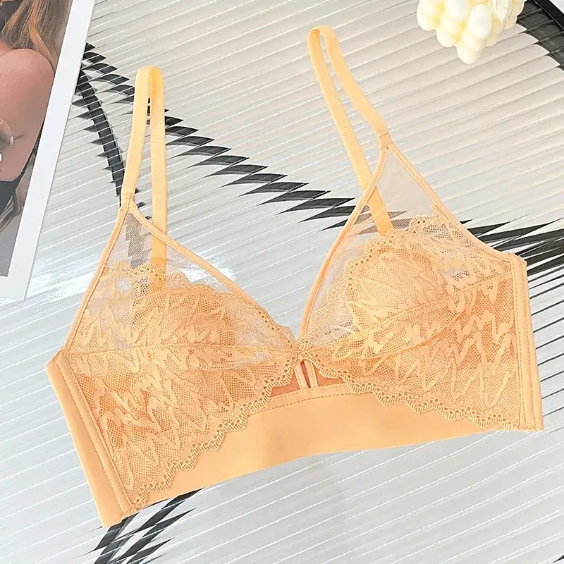 Wire-Free Lace Bra Big Breasts Show Small Push-Up - Image 14