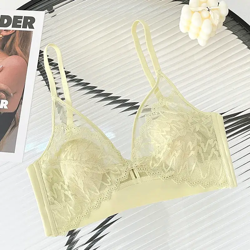 Wire-Free Lace Bra Big Breasts Show Small Push-Up - Image 15