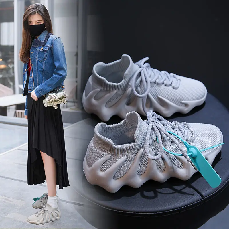 Women Flying Weaving Sneakers White Yellow Green 2023 - Image 7