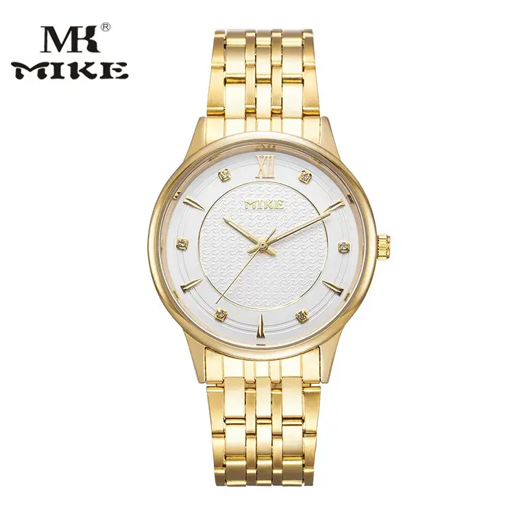 MK MIKE Gold Steel Band Quartz Watch for Men