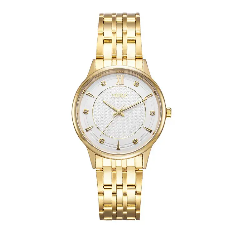 MK MIKE Gold Steel Band Quartz Watch for Men