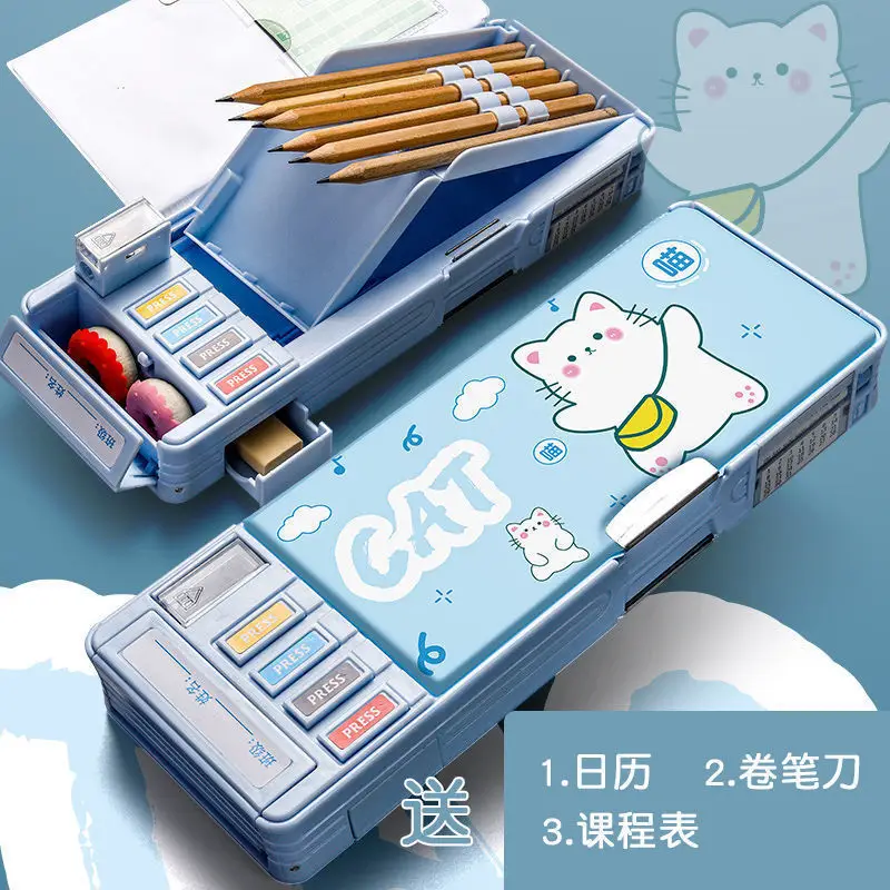 Double-sided [multi-function button] lucky cat