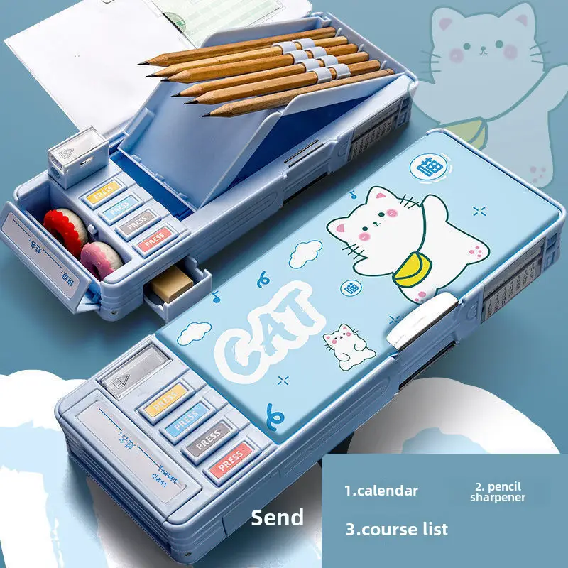 Multifunctional Stationery Men's Box Primary School Button Office Box Pencil Box Girls High-value ins Internet Celebrity Same Style - Image 15