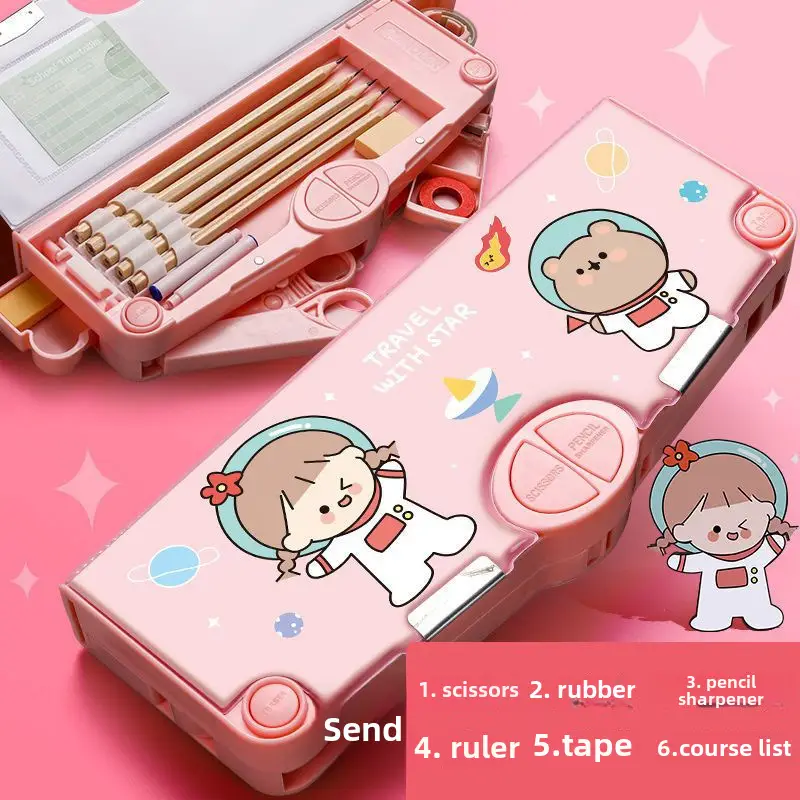Multifunctional Stationery Men's Box Primary School Button Office Box Pencil Box Girls High-value ins Internet Celebrity Same Style - Image 4