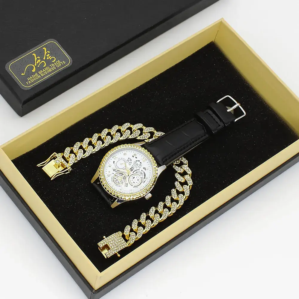 Men's 5-Piece Gold Accessories Set with Rainbow Sunglasses & Watch