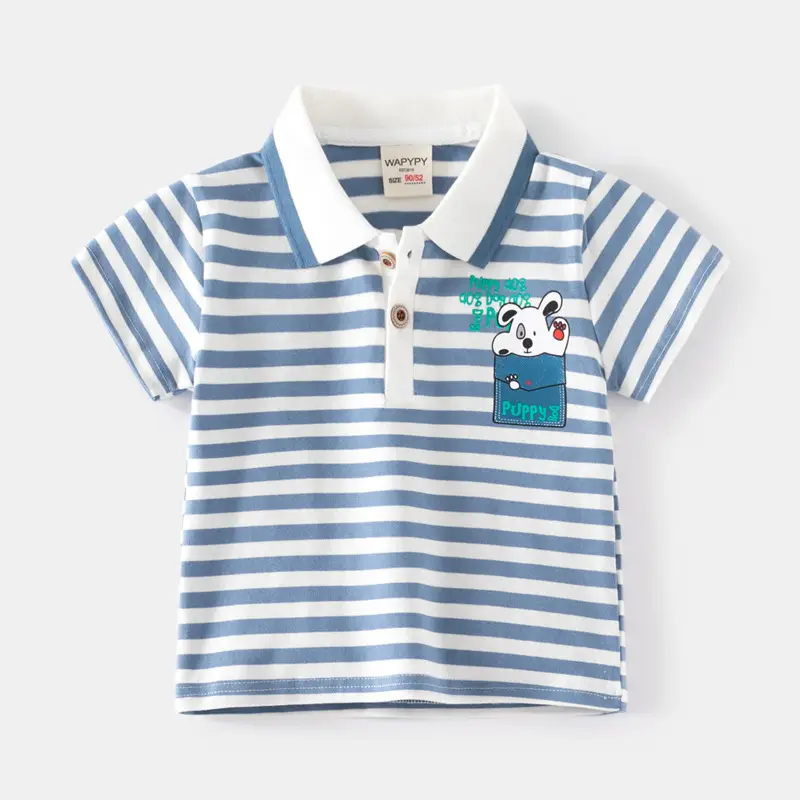 Boys Striped T-Shirt Blue White Polo Summer Dropshipping - Image 4