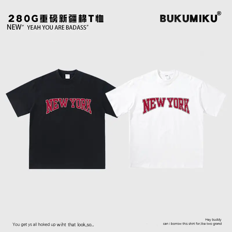 280g New York Retro T-Shirt Black White - Image 3