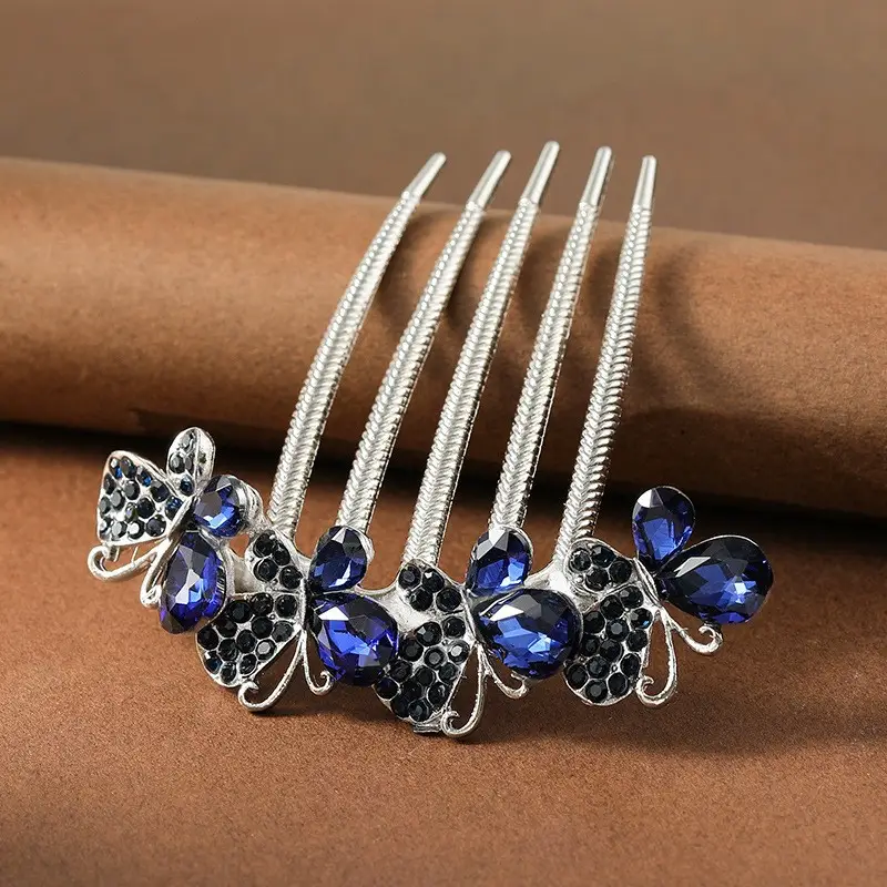 Korean Butterfly Rhinestone Hair Comb Five-Tooth - Image 12