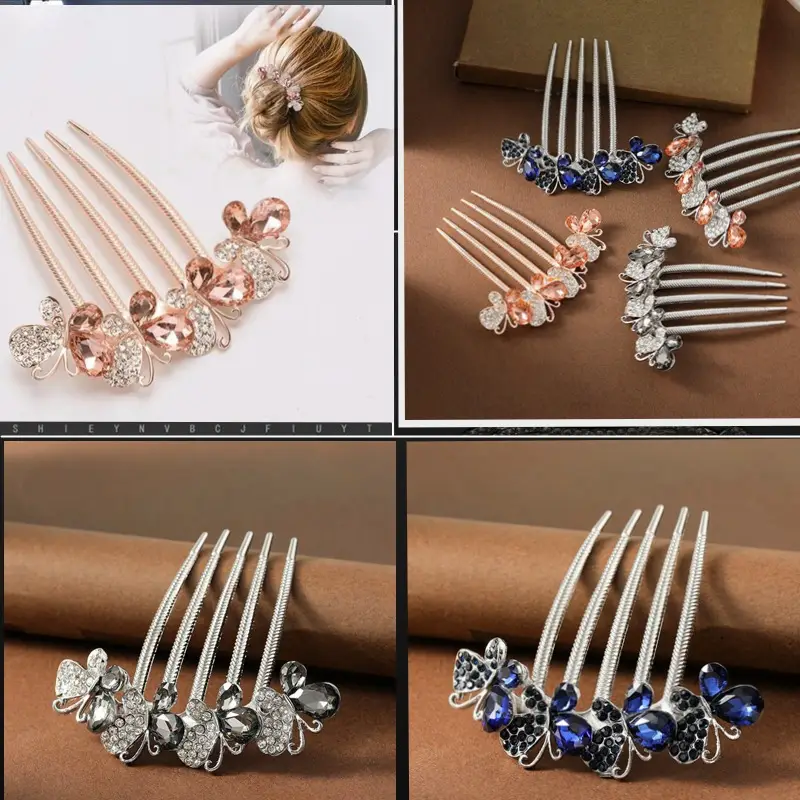 Korean Butterfly Rhinestone Hair Comb Five-Tooth — feature 4