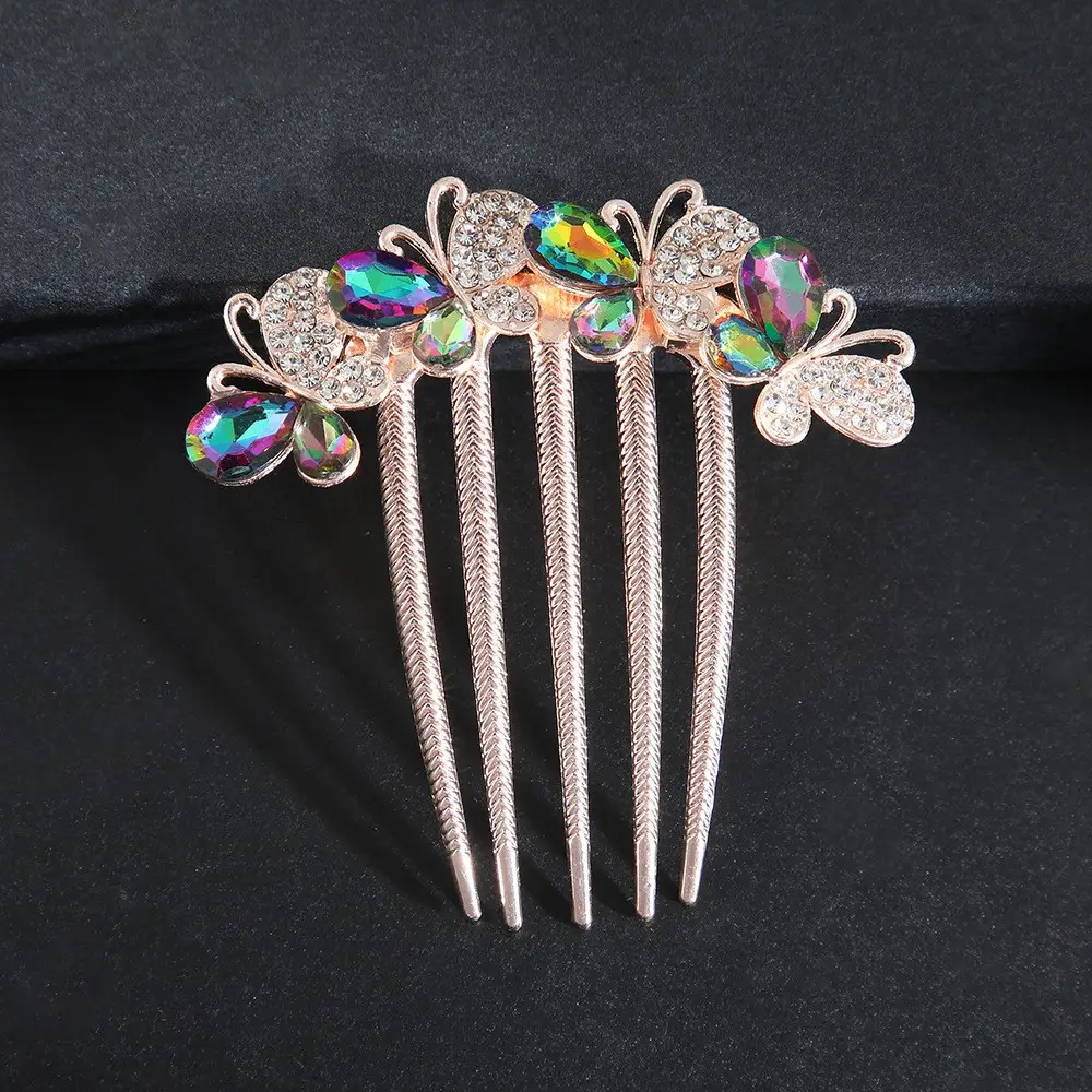 Korean Butterfly Rhinestone Hair Comb Five-Tooth - Image 10