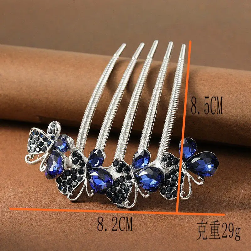Korean Butterfly Rhinestone Hair Comb Five-Tooth - Image 2