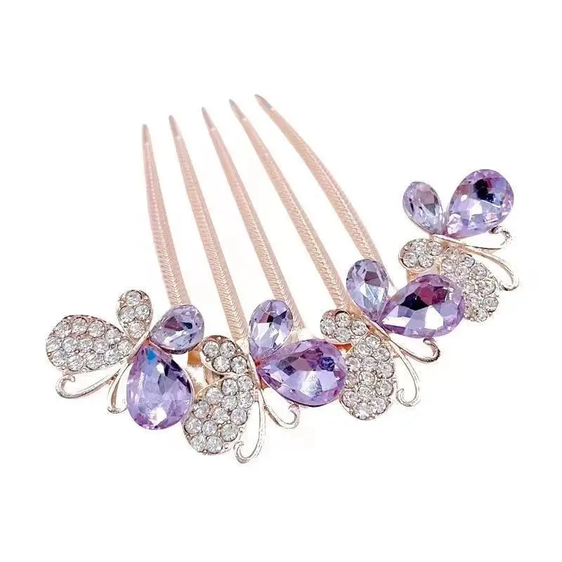 Korean Butterfly Rhinestone Hair Comb Five-Tooth - Image 4