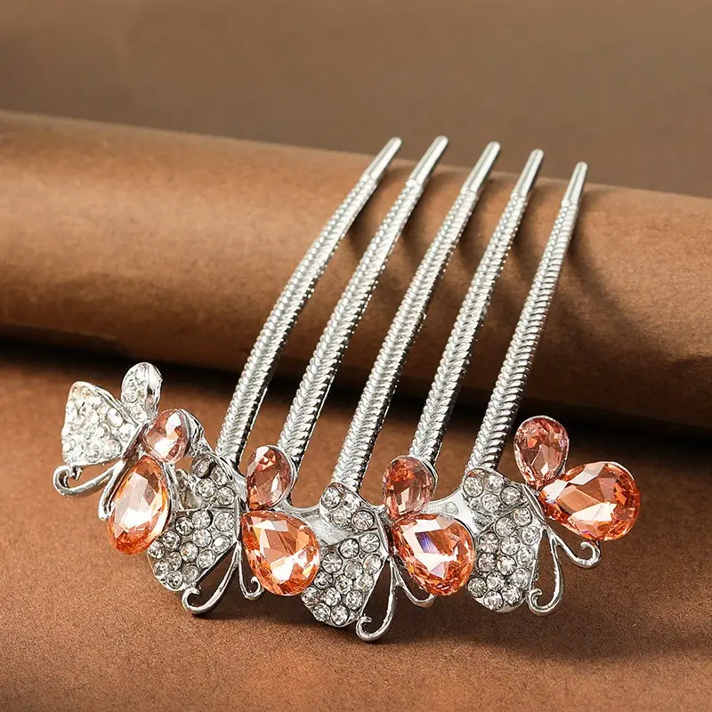 Korean Butterfly Rhinestone Hair Comb Five-Tooth - Image 5