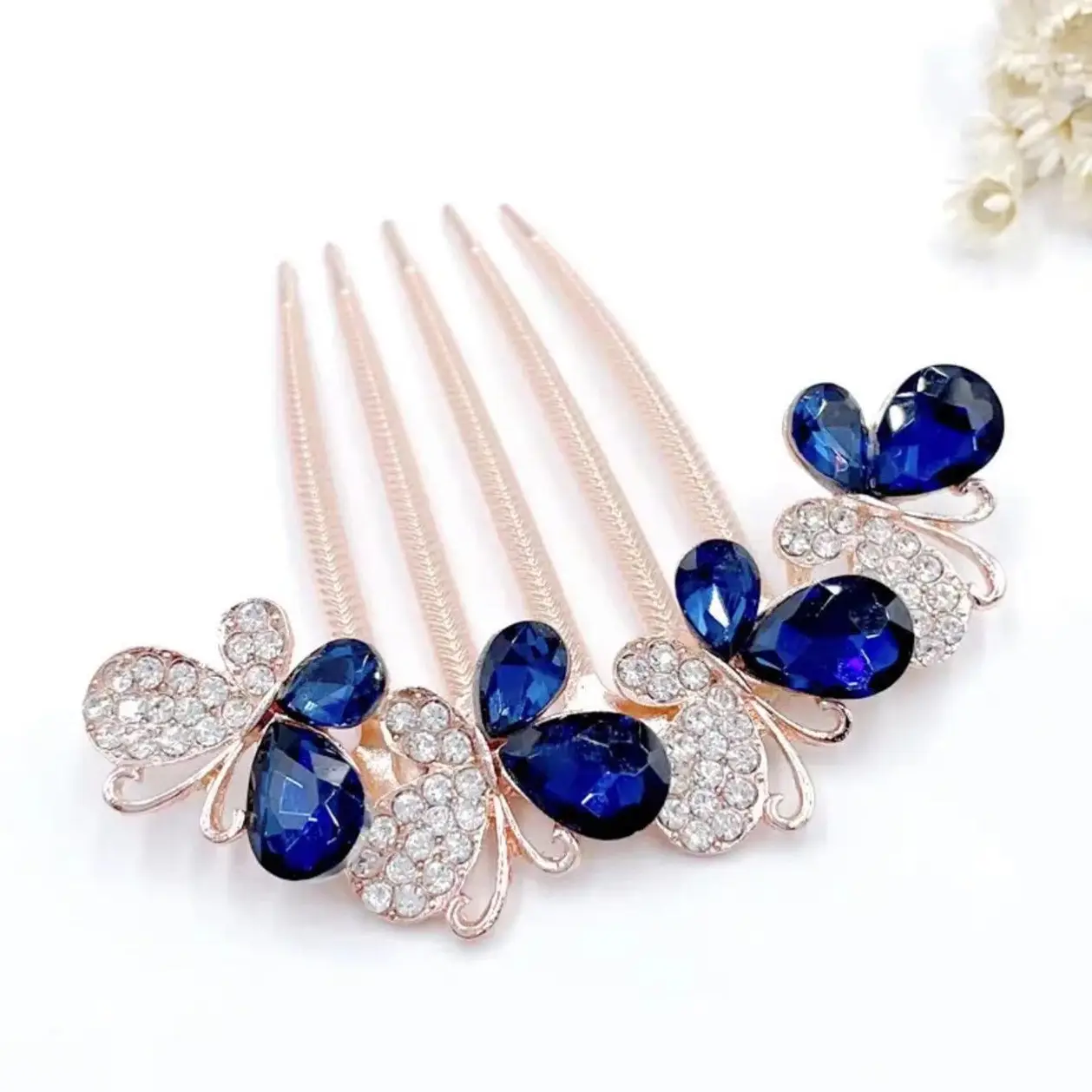 Korean Butterfly Rhinestone Hair Comb Five-Tooth - Image 6