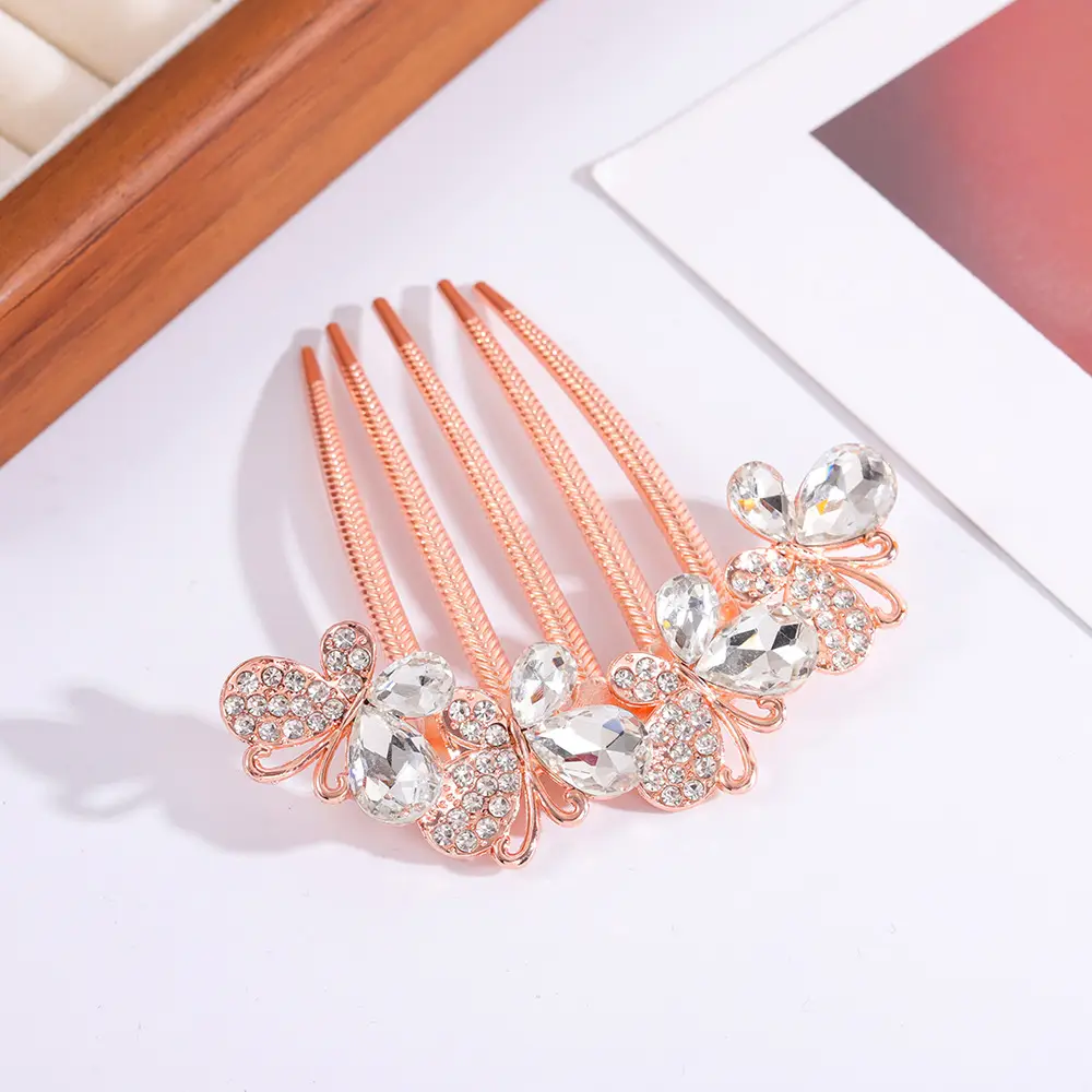 Korean Butterfly Rhinestone Hair Comb Five-Tooth - Image 8