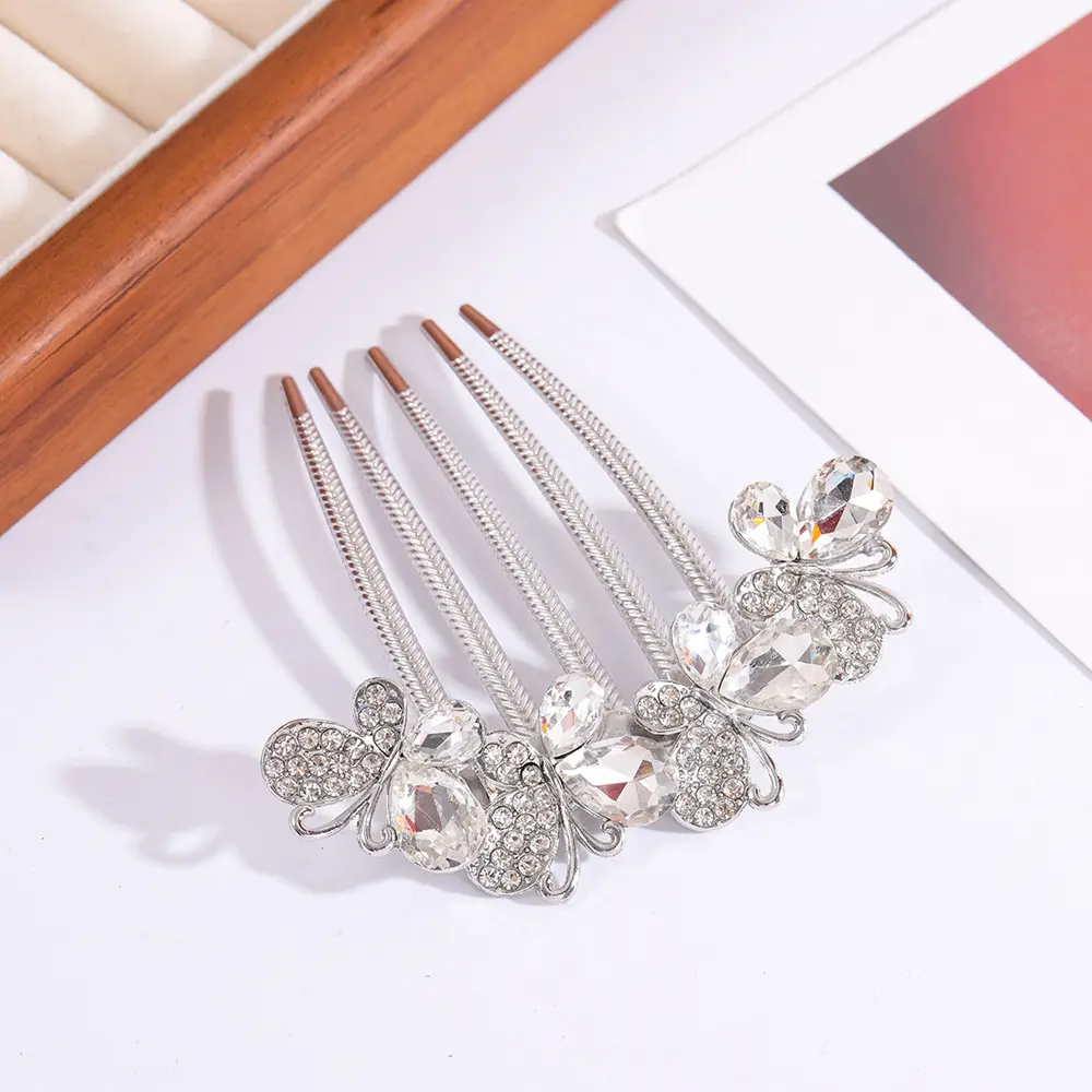 Korean Butterfly Rhinestone Hair Comb Five-Tooth - Image 9