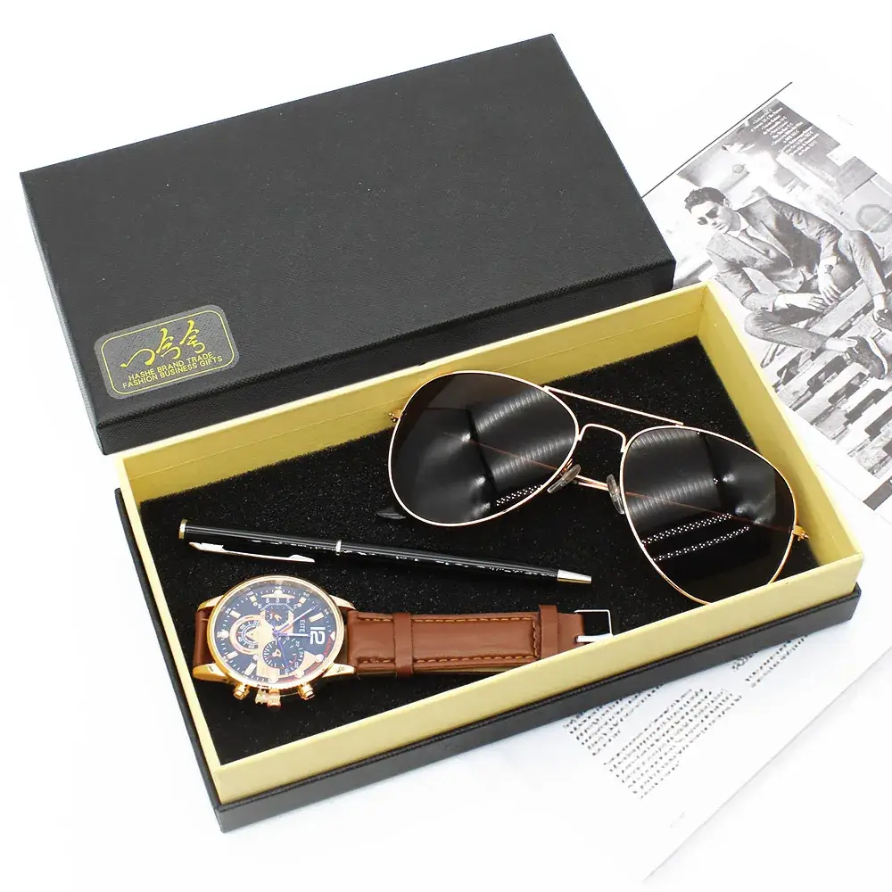 Men's Black Sunglasses Watch Set with Watch & Pen - Image 6