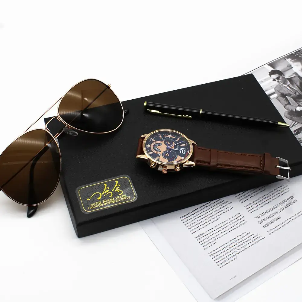 Men's Black Sunglasses Watch Set with Watch & Pen — feature 8