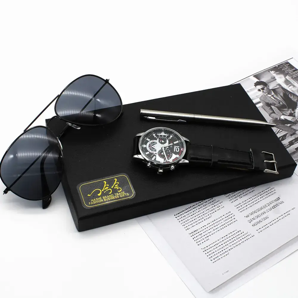 Men's Black Sunglasses Watch Set with Watch & Pen — feature 9