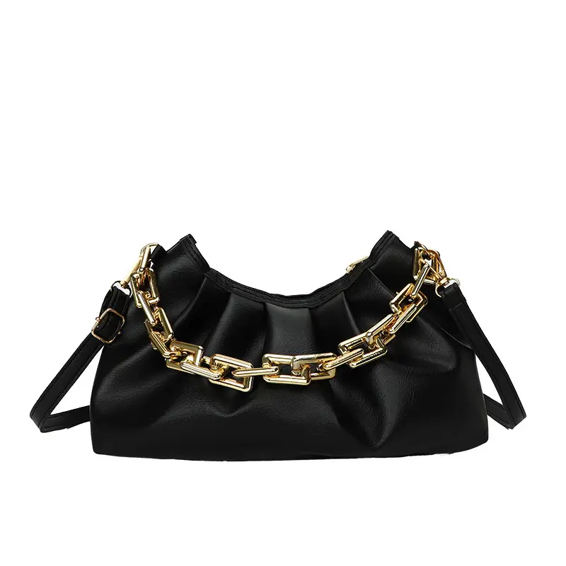 Black Korean Style Chain Shoulder Bag with Gold Chain - Image 11
