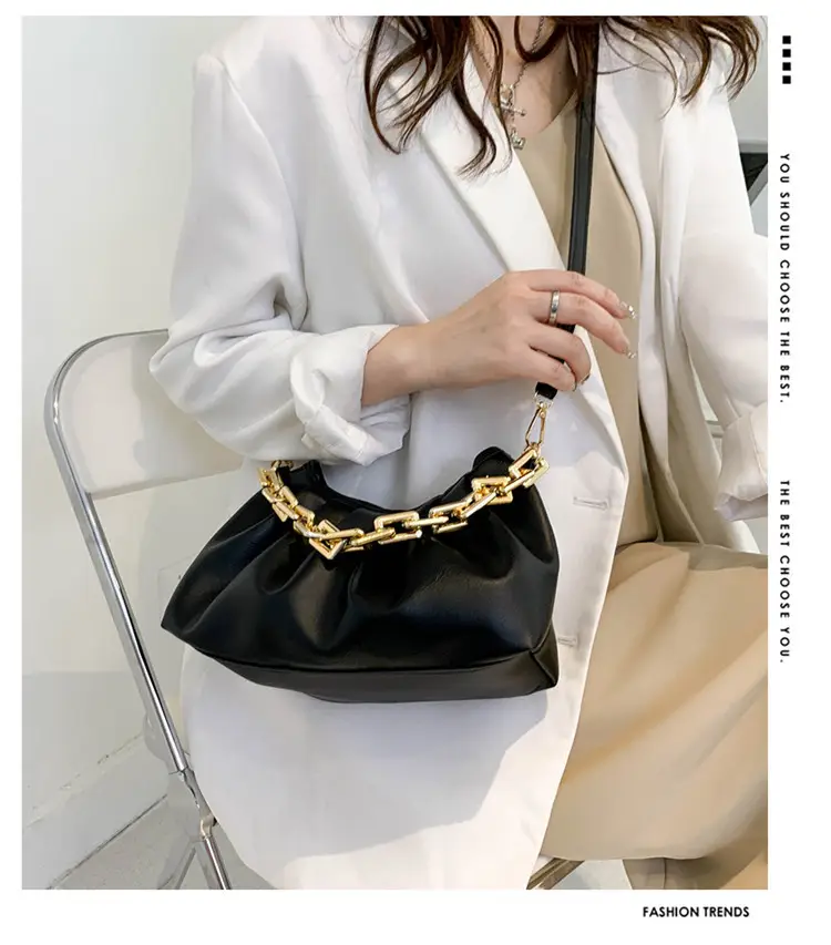 Black Korean Style Chain Shoulder Bag with Gold Chain — feature 1