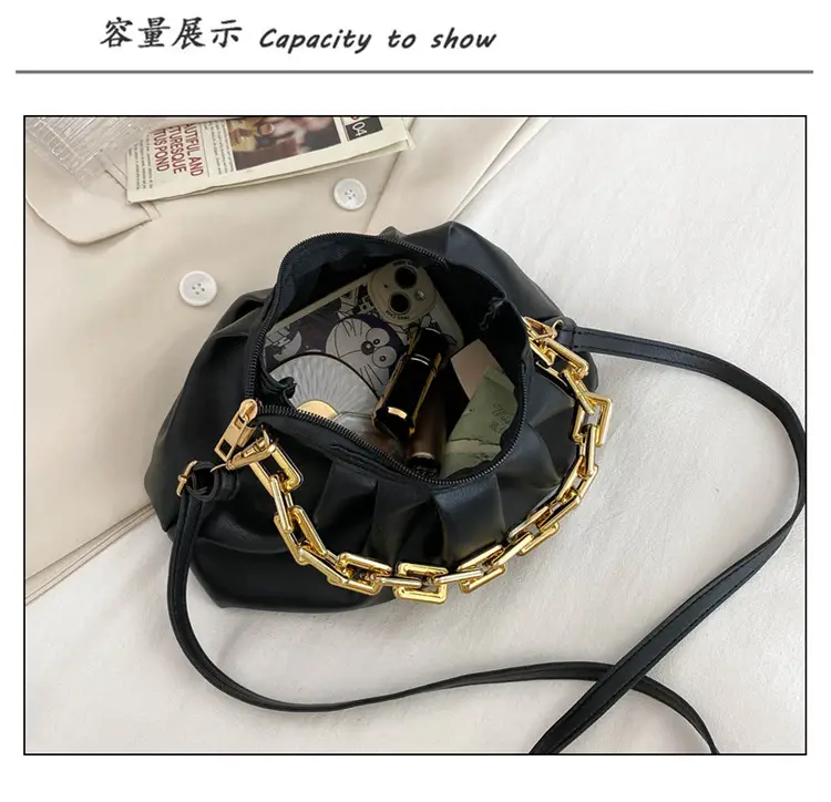 Black Korean Style Chain Shoulder Bag with Gold Chain — feature 11