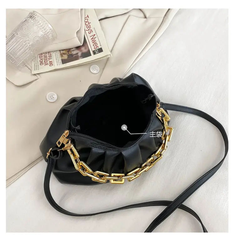 Black Korean Style Chain Shoulder Bag with Gold Chain — feature 13