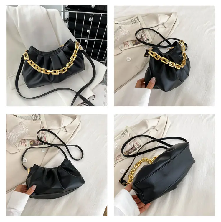 Black Korean Style Chain Shoulder Bag with Gold Chain — feature 15
