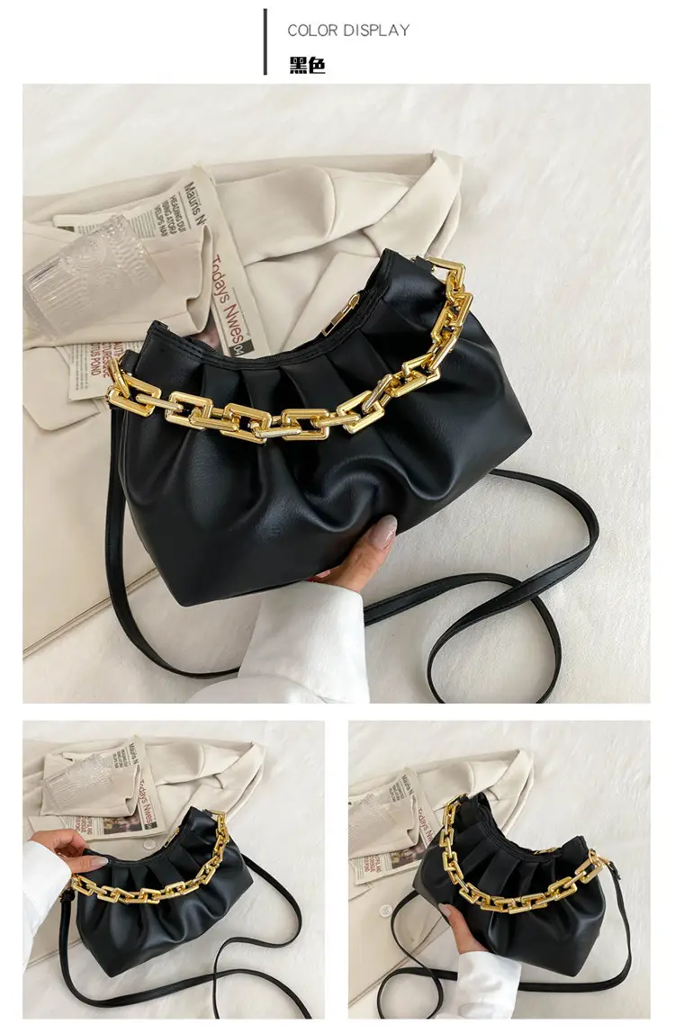 Black Korean Style Chain Shoulder Bag with Gold Chain — feature 21