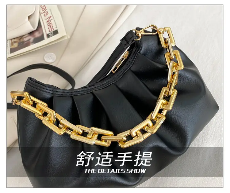 Black Korean Style Chain Shoulder Bag with Gold Chain — feature 9