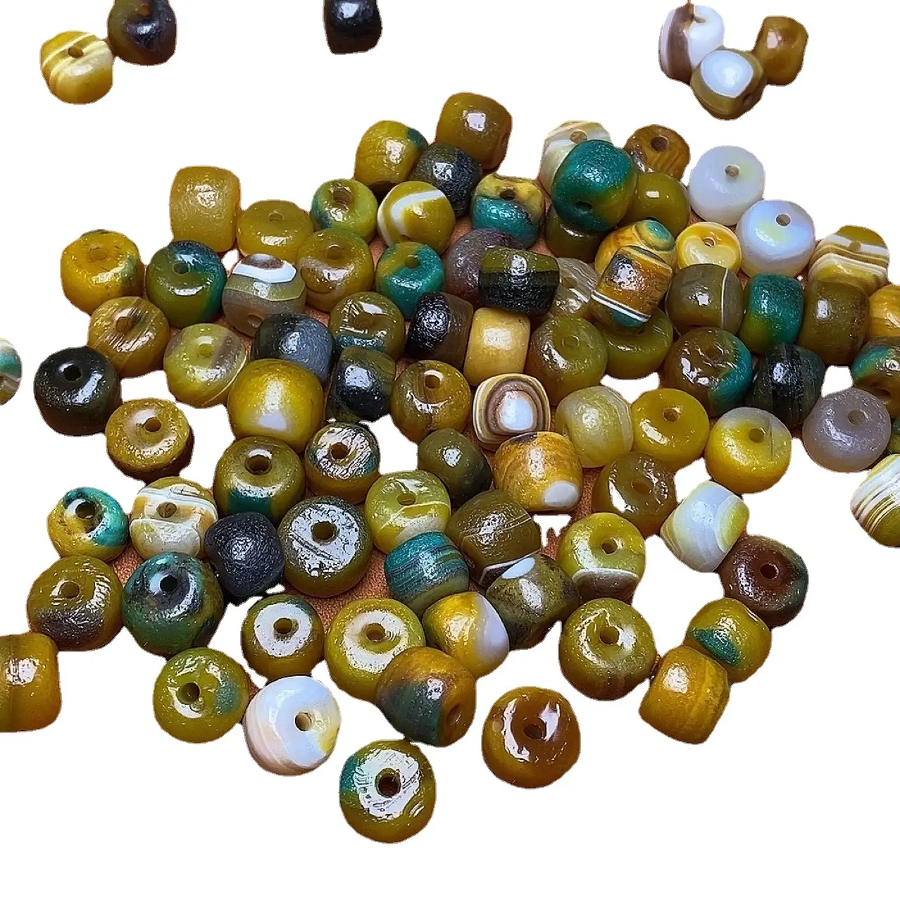 Natural Yellow & Green Agate Buddhas Multi-Treasure Candy Beads
