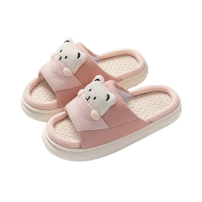 New Home Mute Feeling Cartoon Practical Cotton Slippers Spring Linen Slippers Women's Thick Sole Fashion Wholesale