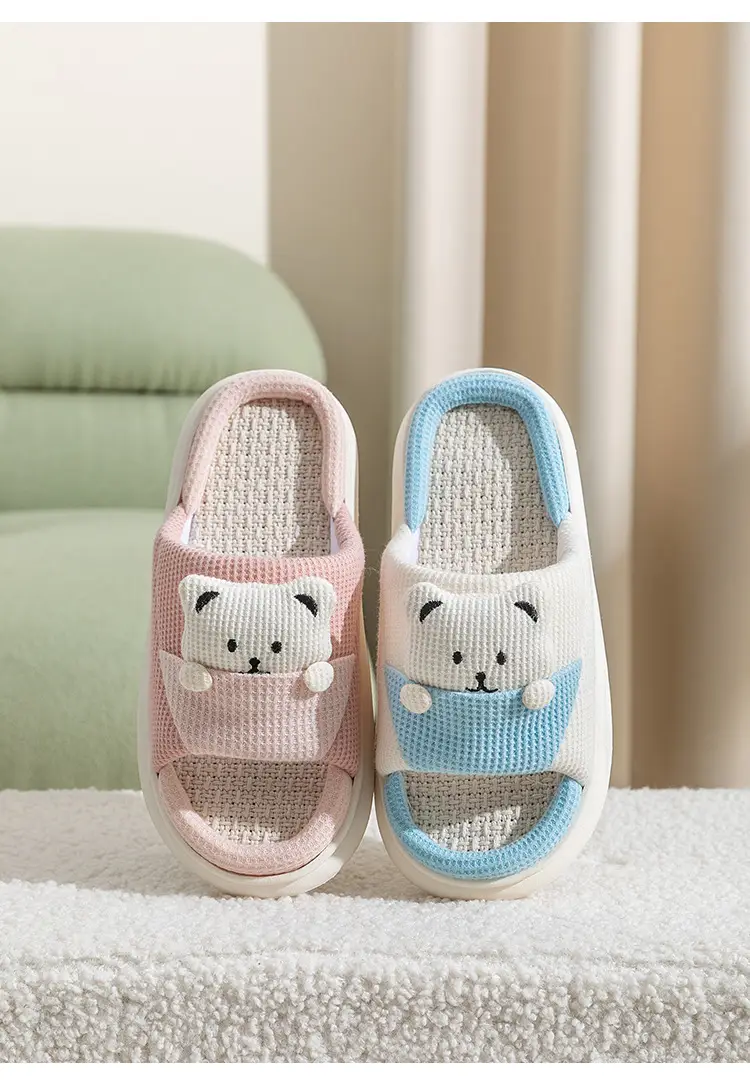 New Home Mute Feeling Cartoon Practical Cotton Slippers Spring Linen Slippers Women's Thick Sole Fashion Wholesale — feature 11