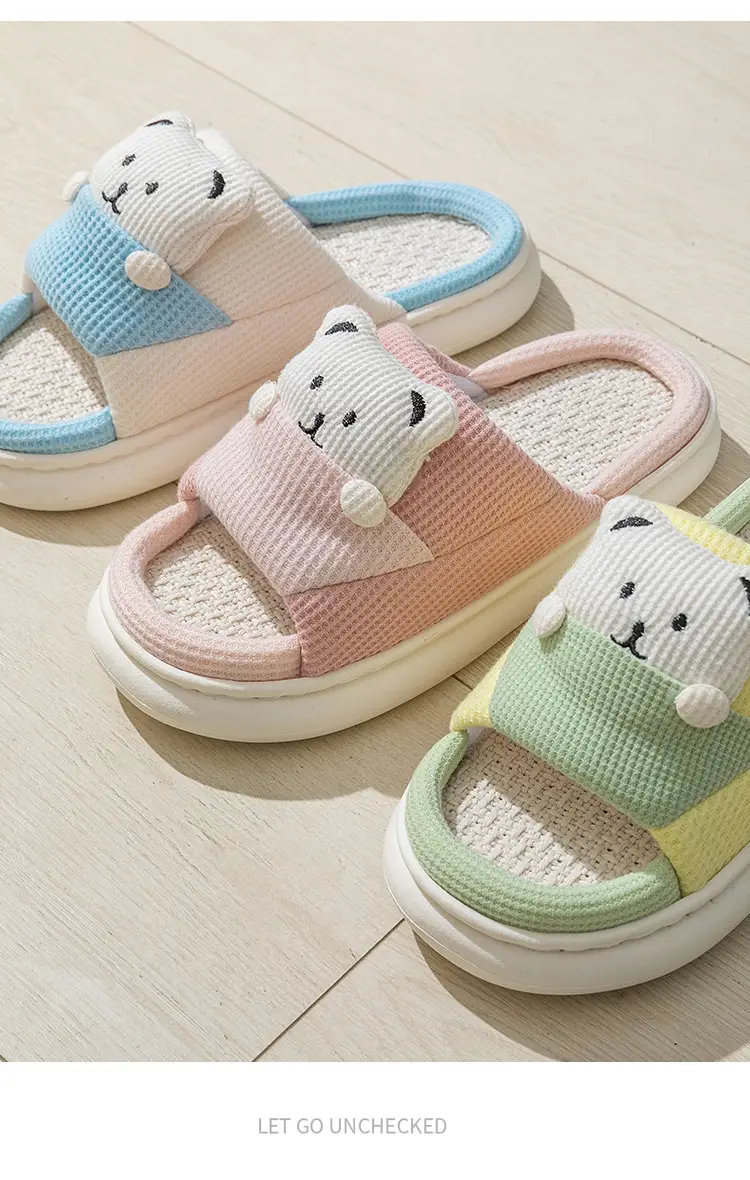 New Home Mute Feeling Cartoon Practical Cotton Slippers Spring Linen Slippers Women's Thick Sole Fashion Wholesale — feature 12