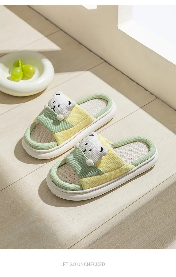 New Home Mute Feeling Cartoon Practical Cotton Slippers Spring Linen Slippers Women's Thick Sole Fashion Wholesale — feature 13