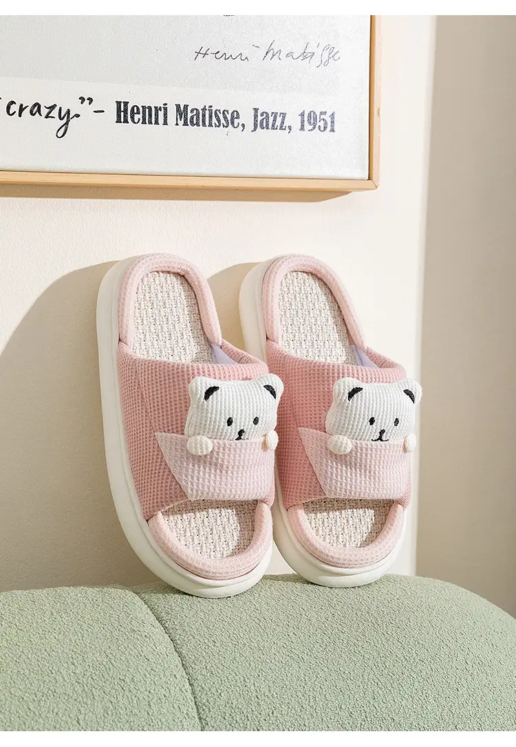 New Home Mute Feeling Cartoon Practical Cotton Slippers Spring Linen Slippers Women's Thick Sole Fashion Wholesale — feature 14