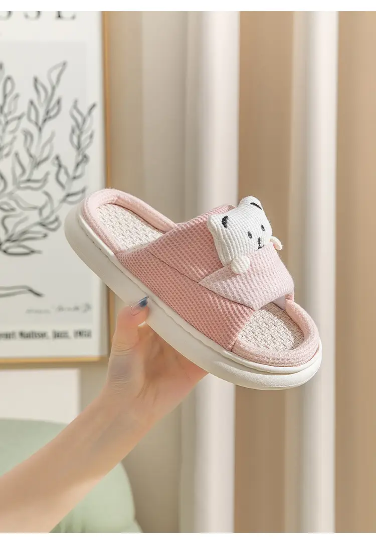 New Home Mute Feeling Cartoon Practical Cotton Slippers Spring Linen Slippers Women's Thick Sole Fashion Wholesale — feature 16