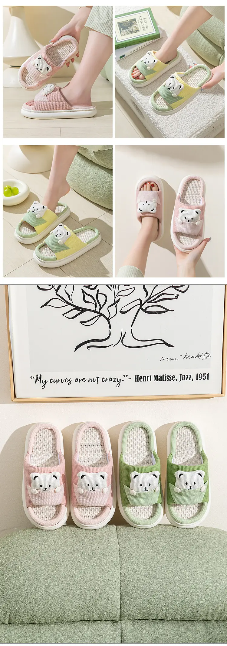 New Home Mute Feeling Cartoon Practical Cotton Slippers Spring Linen Slippers Women's Thick Sole Fashion Wholesale — feature 5