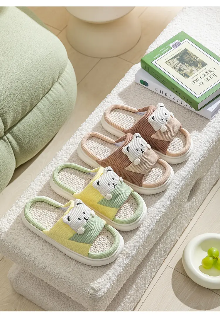 New Home Mute Feeling Cartoon Practical Cotton Slippers Spring Linen Slippers Women's Thick Sole Fashion Wholesale — feature 6