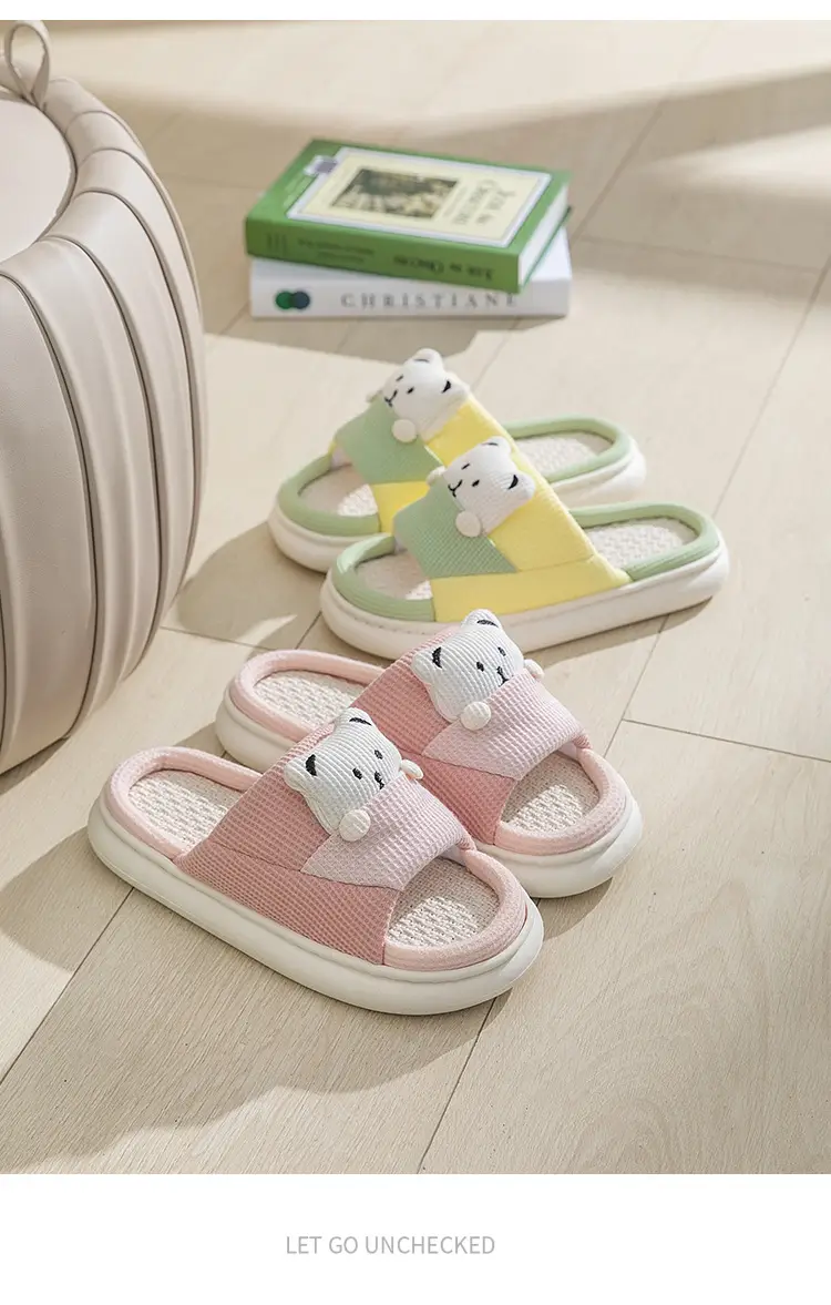 New Home Mute Feeling Cartoon Practical Cotton Slippers Spring Linen Slippers Women's Thick Sole Fashion Wholesale — feature 8