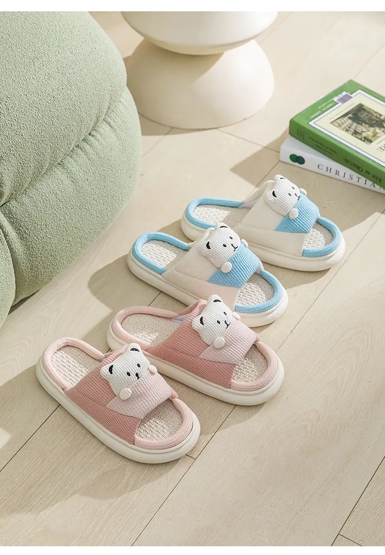 New Home Mute Feeling Cartoon Practical Cotton Slippers Spring Linen Slippers Women's Thick Sole Fashion Wholesale — feature 9