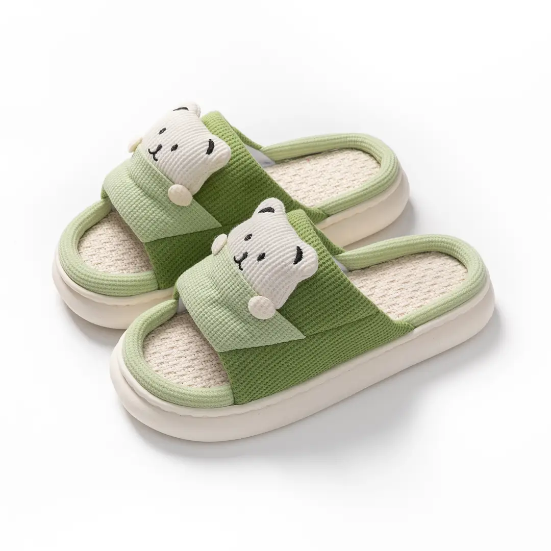 New Home Mute Feeling Cartoon Practical Cotton Slippers Spring Linen Slippers Women's Thick Sole Fashion Wholesale