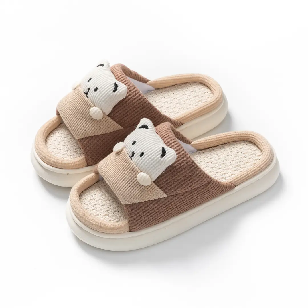 New Home Mute Feeling Cartoon Practical Cotton Slippers Spring Linen Slippers Women's Thick Sole Fashion Wholesale