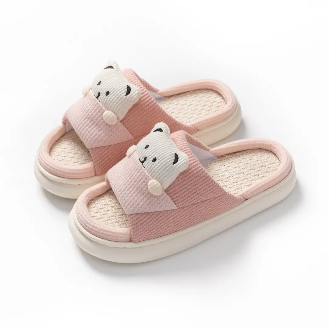 New Home Mute Feeling Cartoon Practical Cotton Slippers Spring Linen Slippers Women's Thick Sole Fashion Wholesale