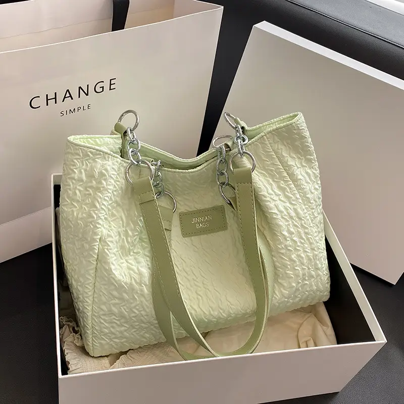 Women's Large Capacity Embroidered Shoulder Bag Beige