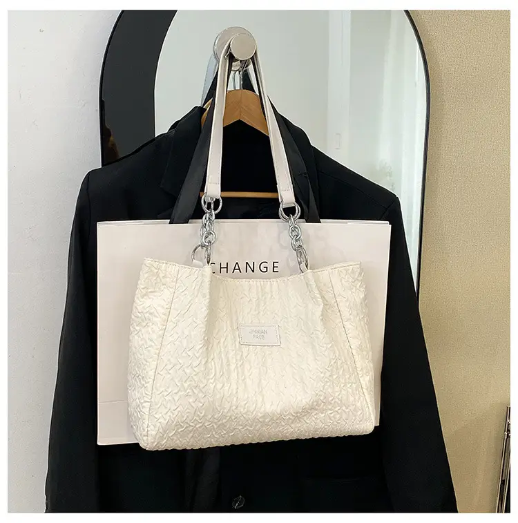 Women's Large Capacity Embroidered Shoulder Bag Beige