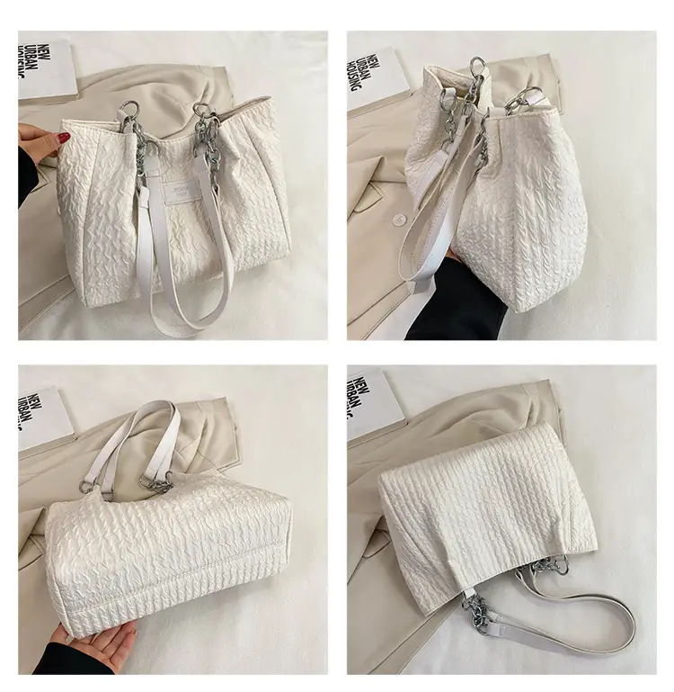 Women's Large Capacity Embroidered Shoulder Bag Beige — feature 8